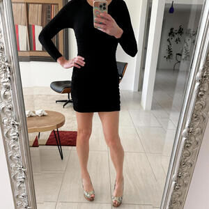 Princess Polly Black Long Sleeve Mini Bodycon Dress Size 2